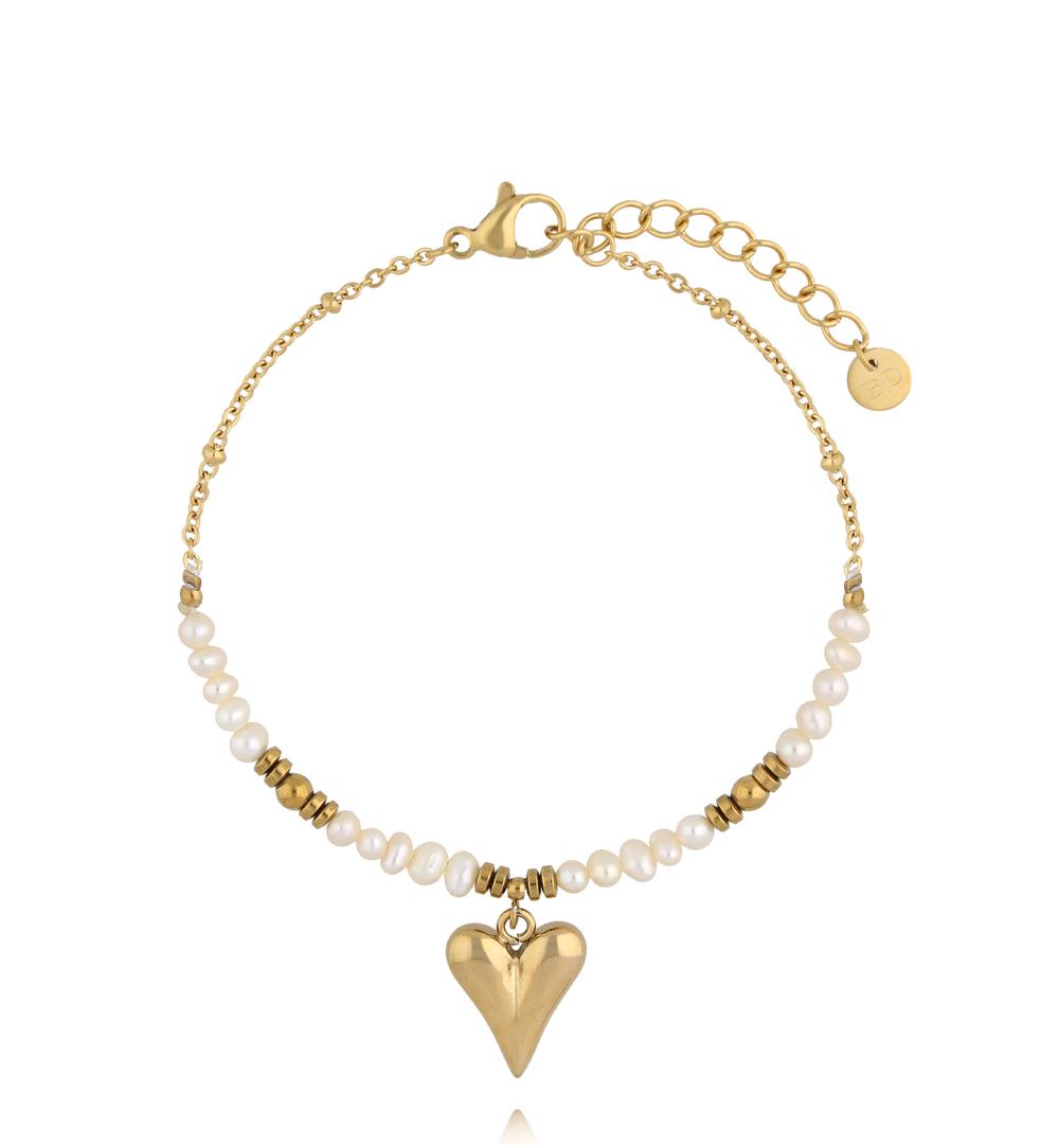 Bransoletka z pereł i zawieszką w kształcie serca BSY0545