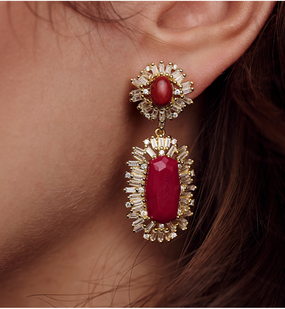 Kolczyki złote z czerwonym kamieniem KSS2200