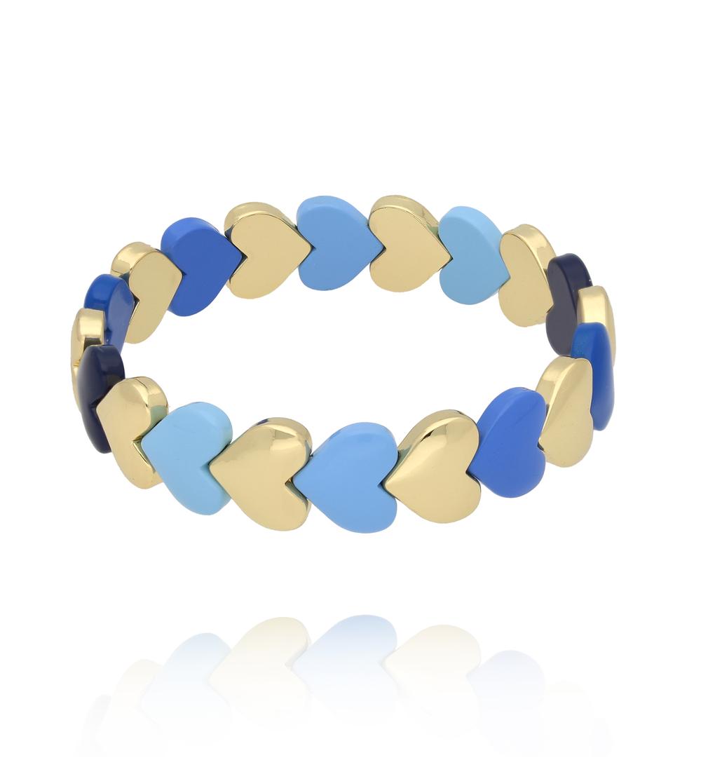 Zestaw bransoletek z serduszkami w odcieniach błękitu i złota ZN0110