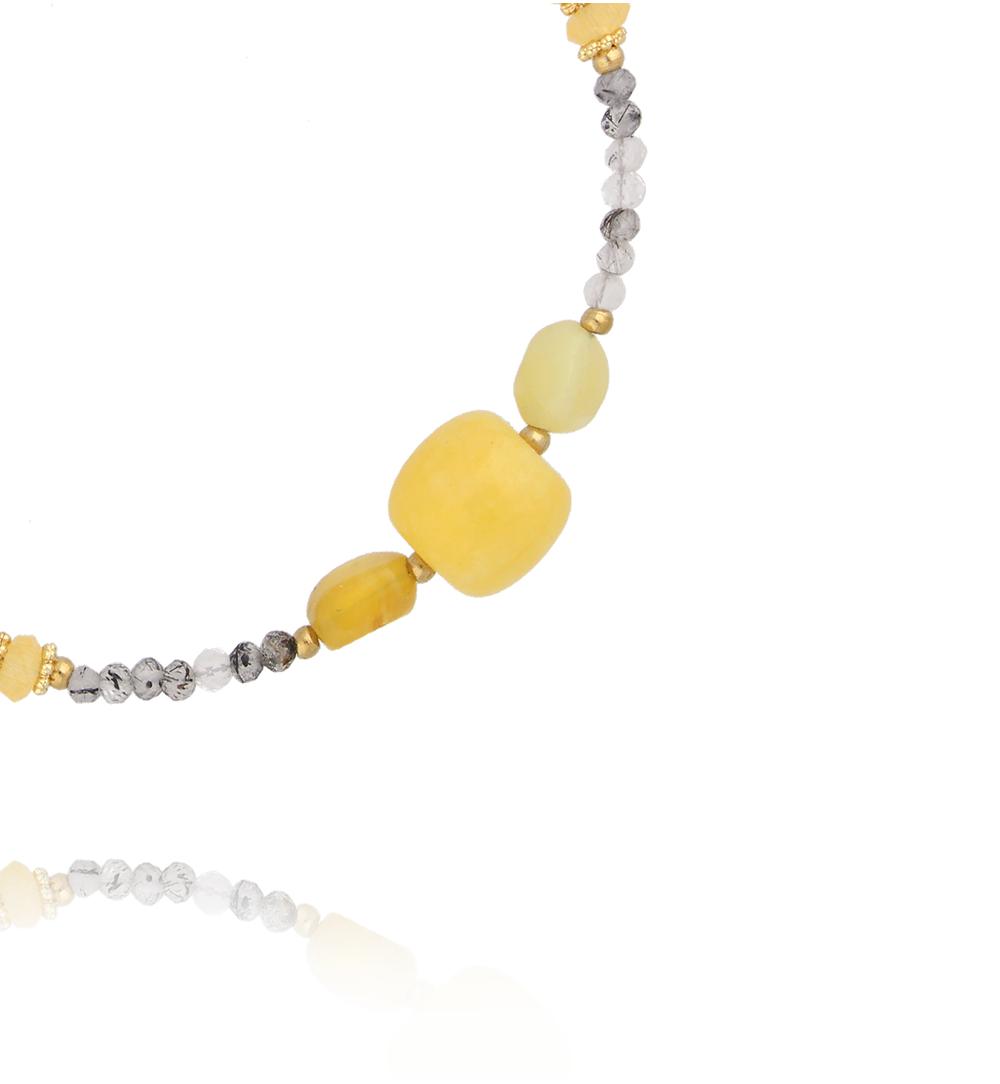 Bransoletka z kwarcem, żółtym opalem i kocim okiem BPA0612