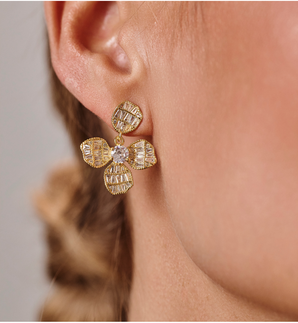 Kolczyki złote kwiaty z cyrkonią KSS2167