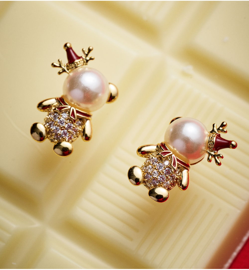 Kolczyki świąteczne z misiami z perełek KSY0300