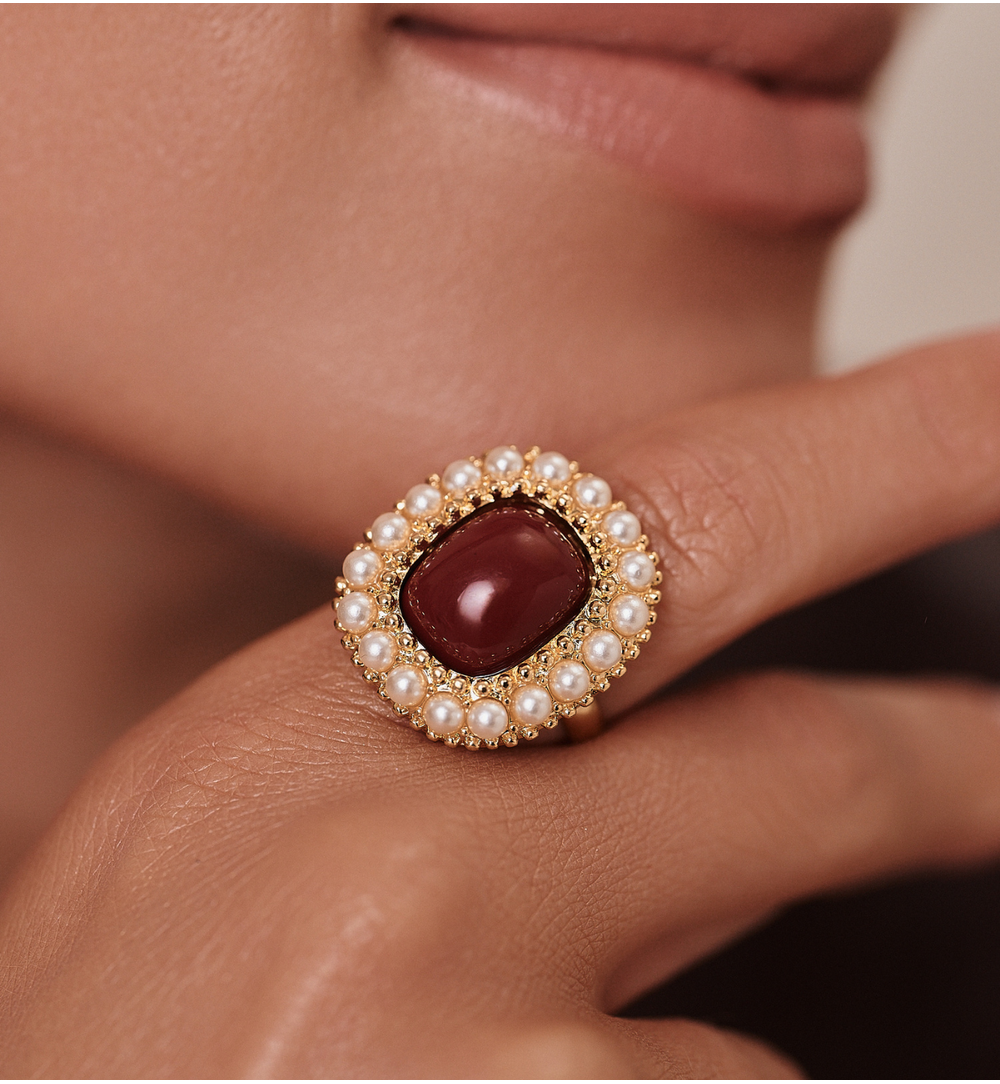 Zestaw z perłami i bordowym akcentem ZN0014