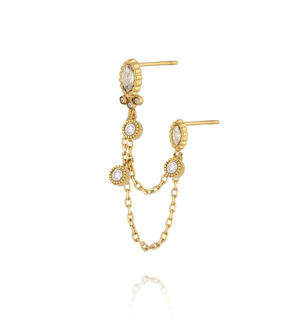 Kolczyk z łańcuszkiem i transparentnymi cyrkoniami do dwóch dziurek KSA2544