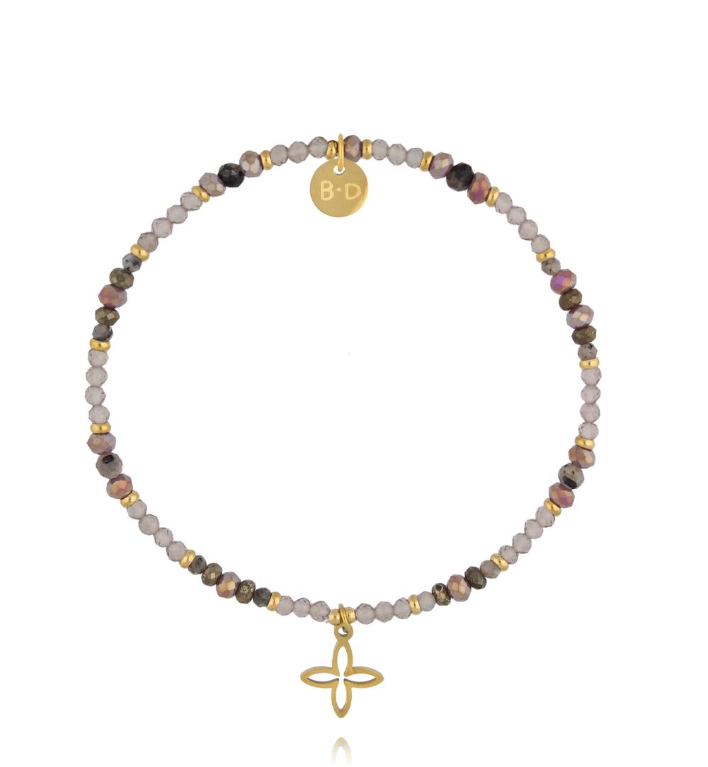 Bransoletka z kwarcu dymnego, labradorytu i pirytu BTW3494