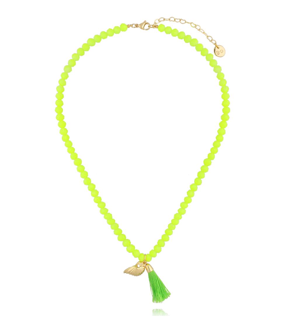 Naszyjnik z neonowych kryształków z zawieszką muszelki i chwostem NSH0121