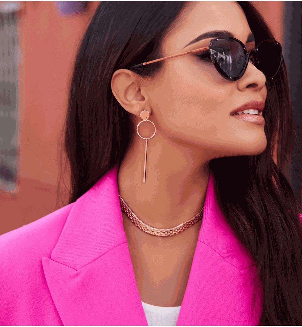 Kolczyki złote wiszące kółka różowe KRG0443