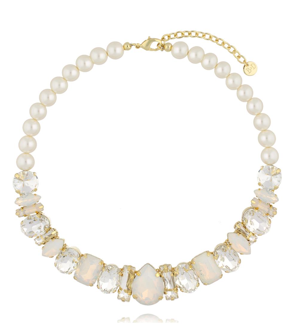 Naszyjnik z pereł i kryształów w odcieniach mlecznej bieli NS0403