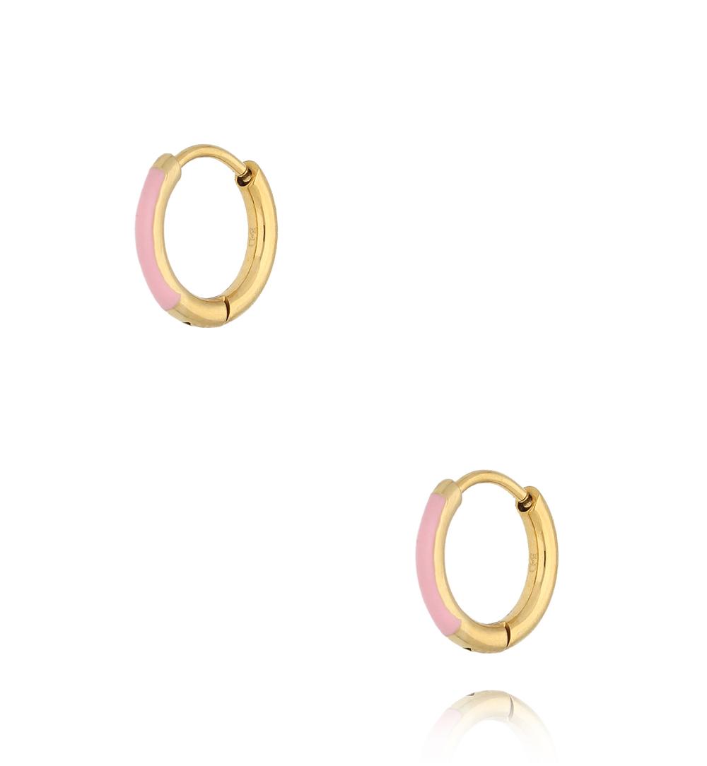 Kolczyki złote koła z różową emalią Enamel Small Hoops KSA1724