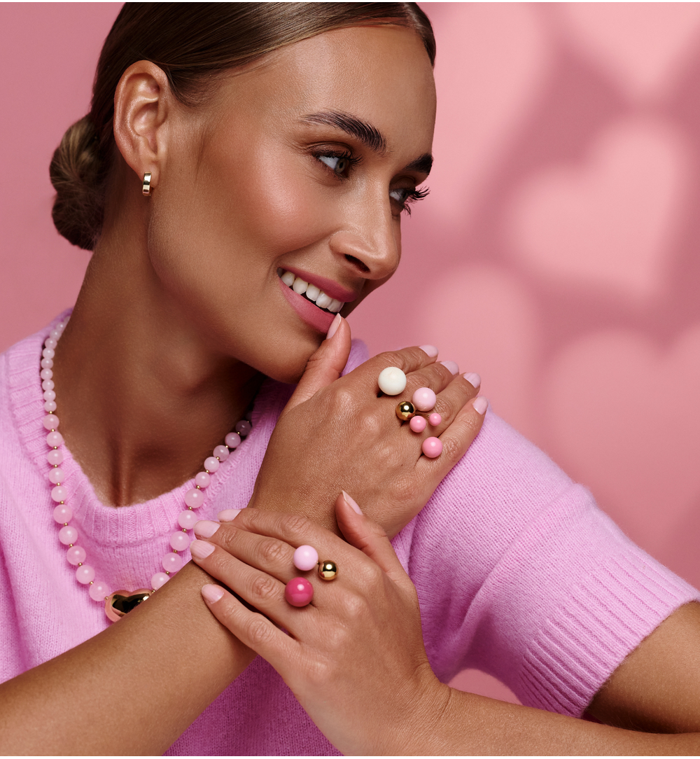 Pierścionek z kulkami w odcieniach  różu PSA1120