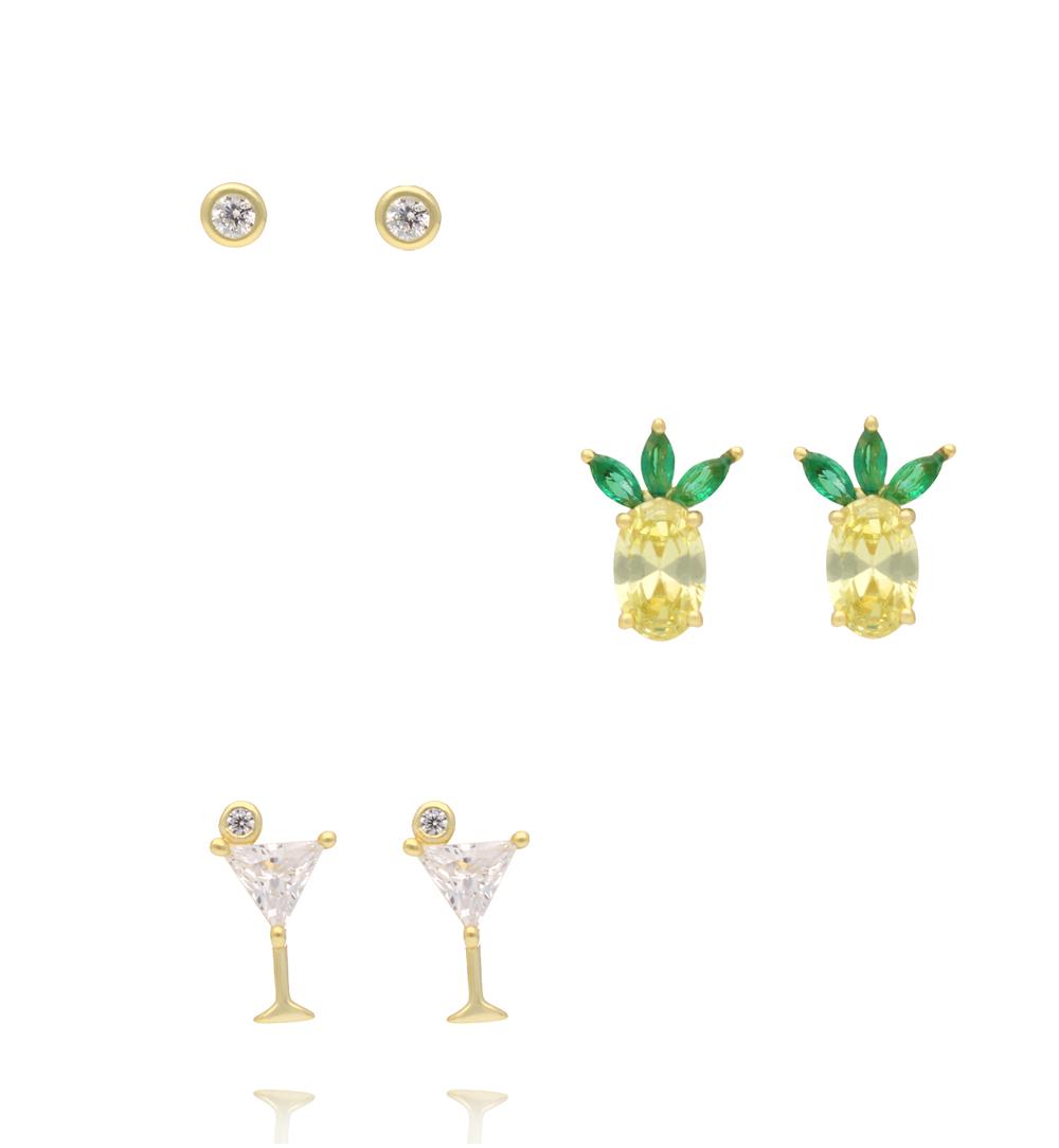 Zestaw kolczyków pozłacanych z cyrkoniami KLT0037