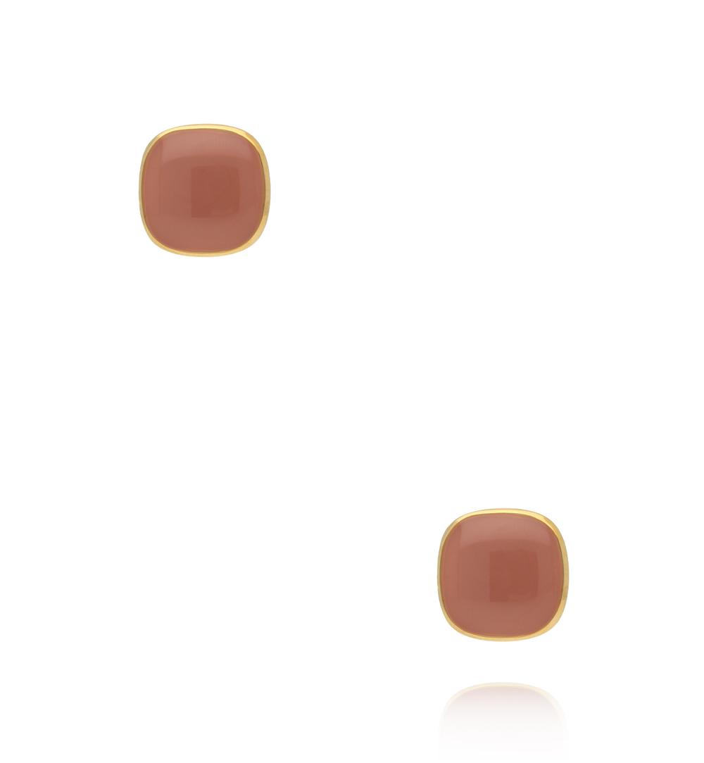Kolczyki kwadratowe pozłacane z karmelową emalią KSY0362