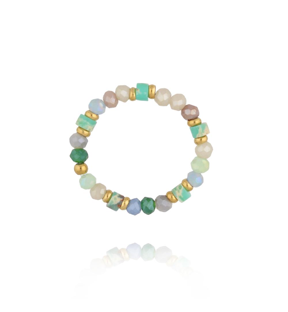 Pierścionek w pastelowo-zielonych odcieniach z kryształków fasetowanych PSC0780