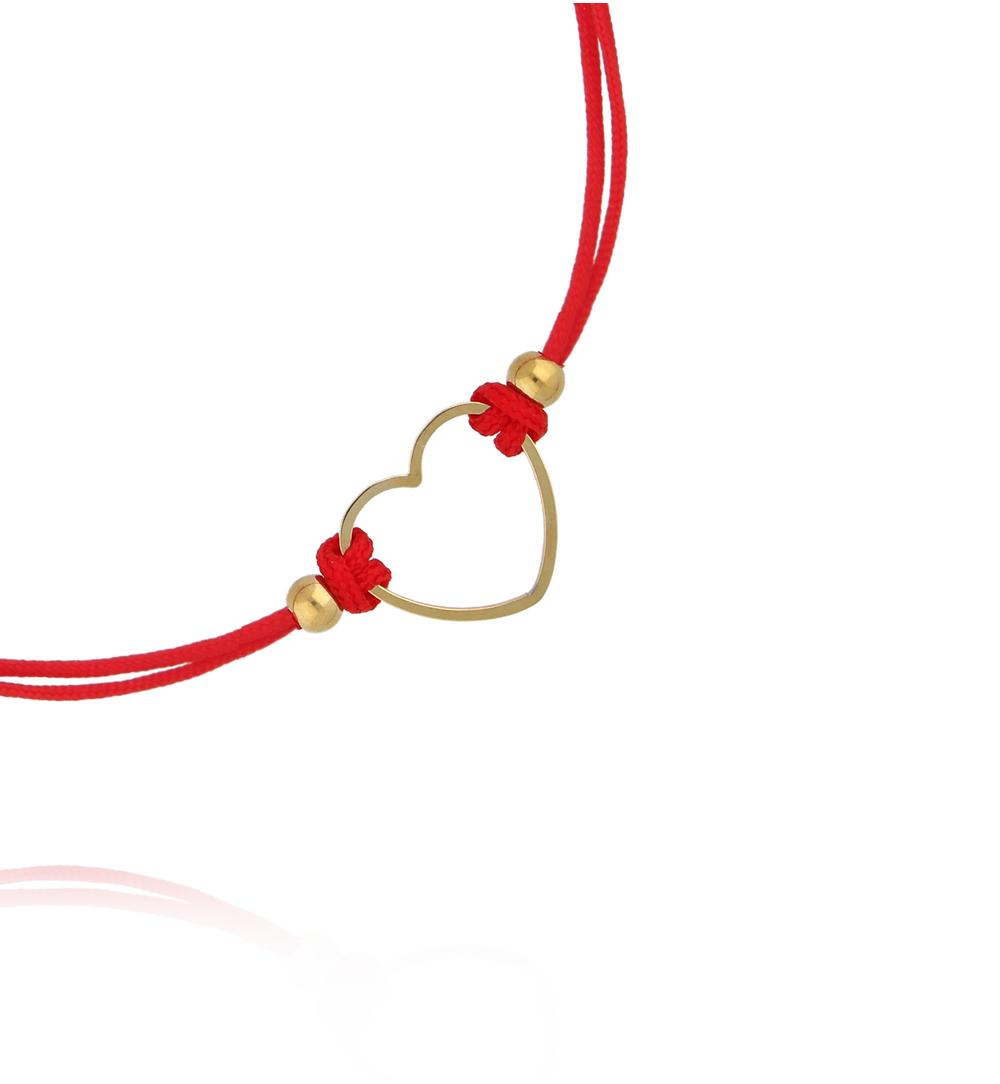 Bransoletka czerwona ze złotym sercem BGL1094