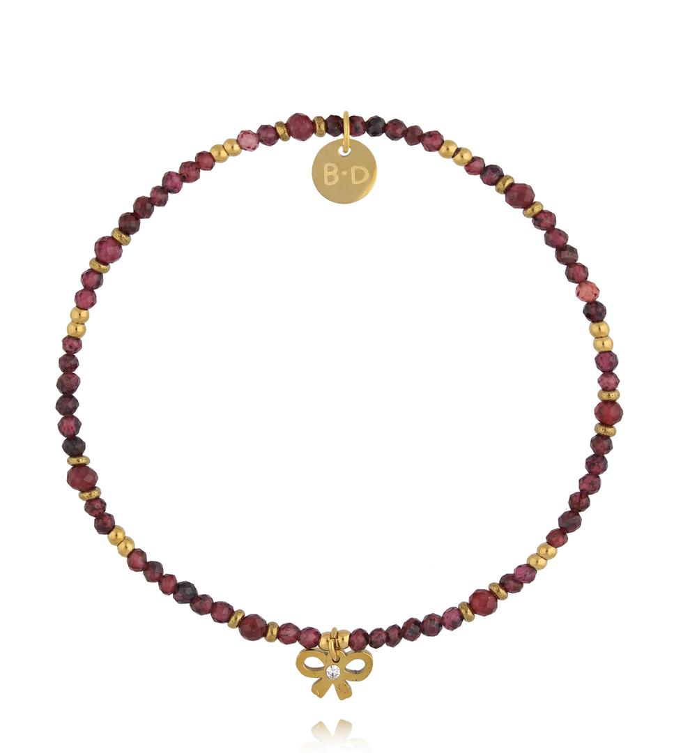 Zestaw delikatnych bransoletek z kamieni w odcieniu bordo ZN0152