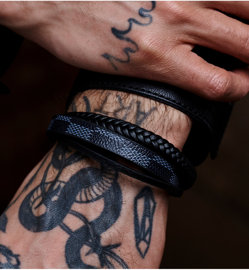 Bransoletka męska skórzana czarna BMITC0899