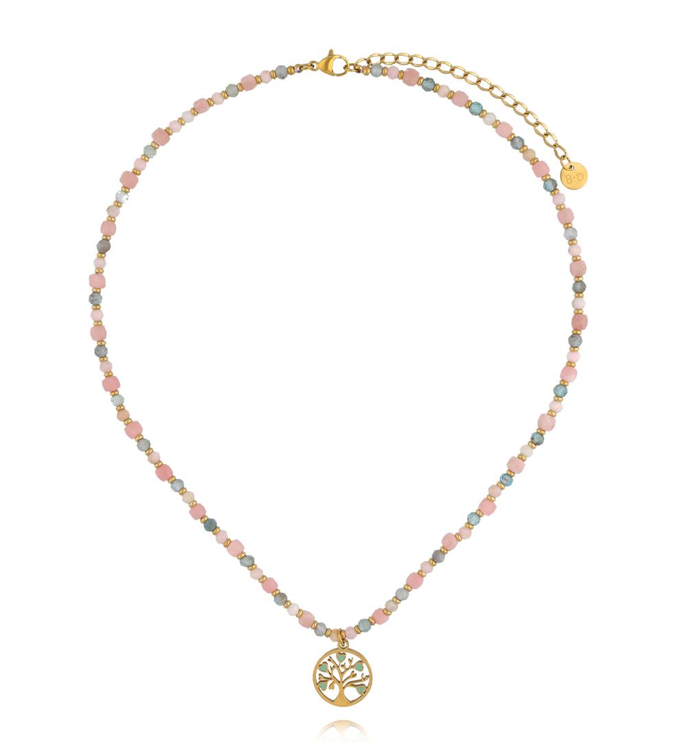 Naszyjnik z różowym opalem i apatytami z zawieszką Drzewa Życia NTW1640
