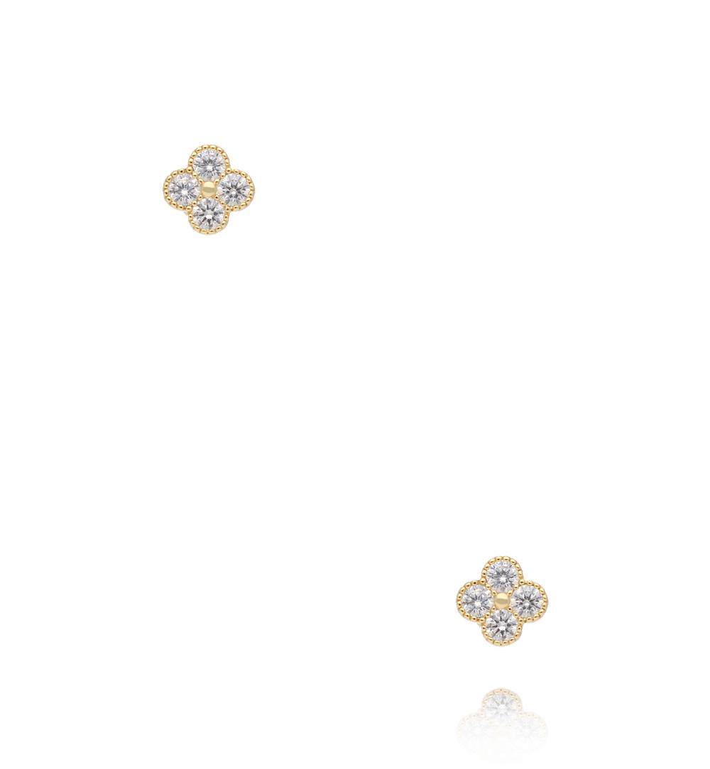 Zestaw kolczyków złoconych z koniczynką, cyrkoniami i zielonym akcentem KMB0004