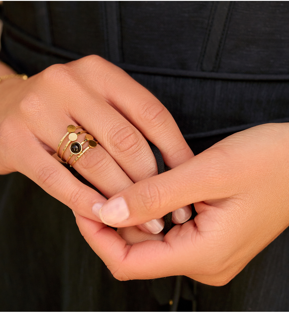 Pierścionek złoty z czarnym agatem PSA0971