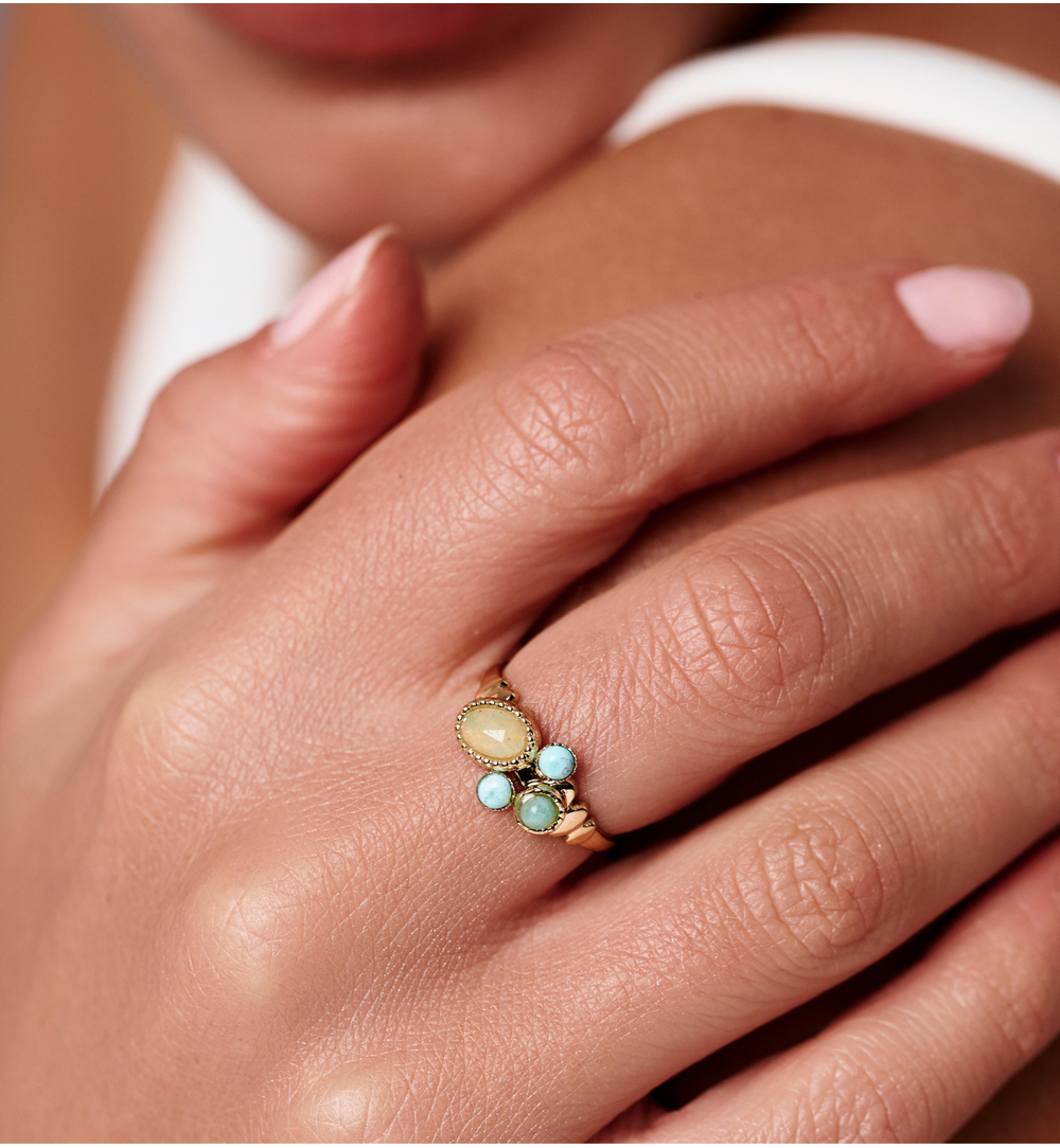 Pierścionek z amazonitami złoty PEA0071
