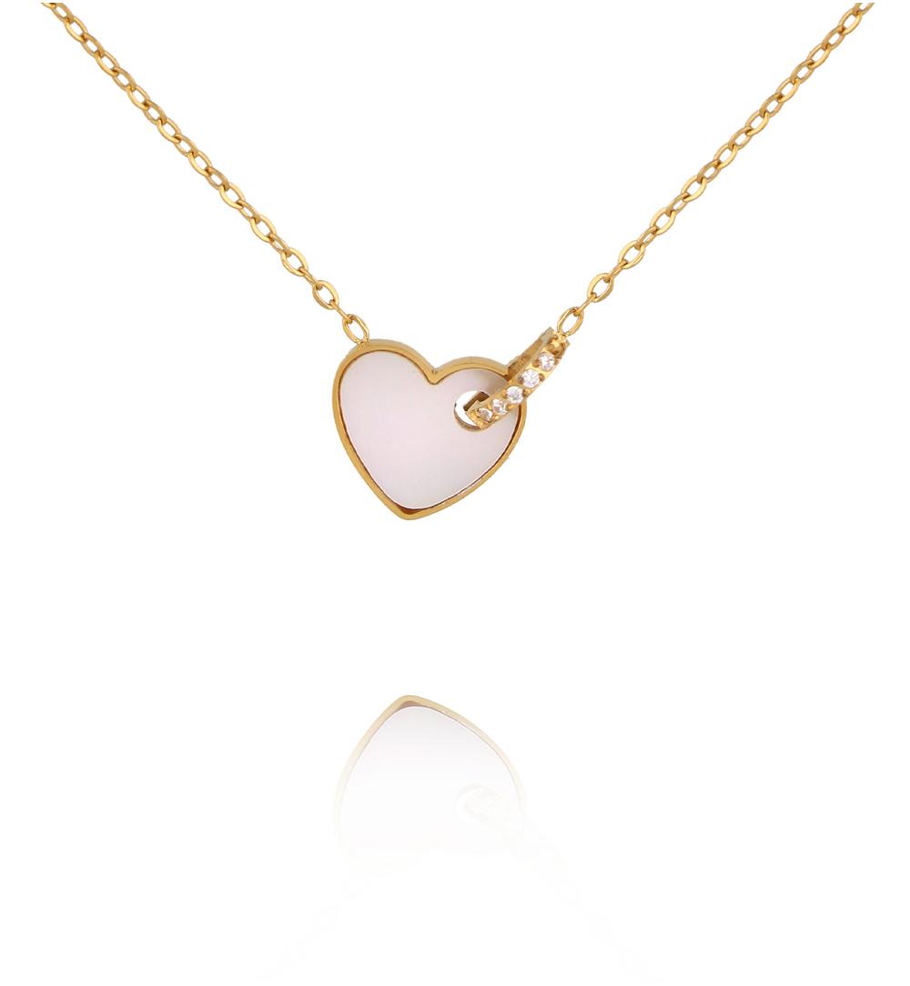 Naszyjnik złoty z serduszkiem z masy perłowej NSY0841