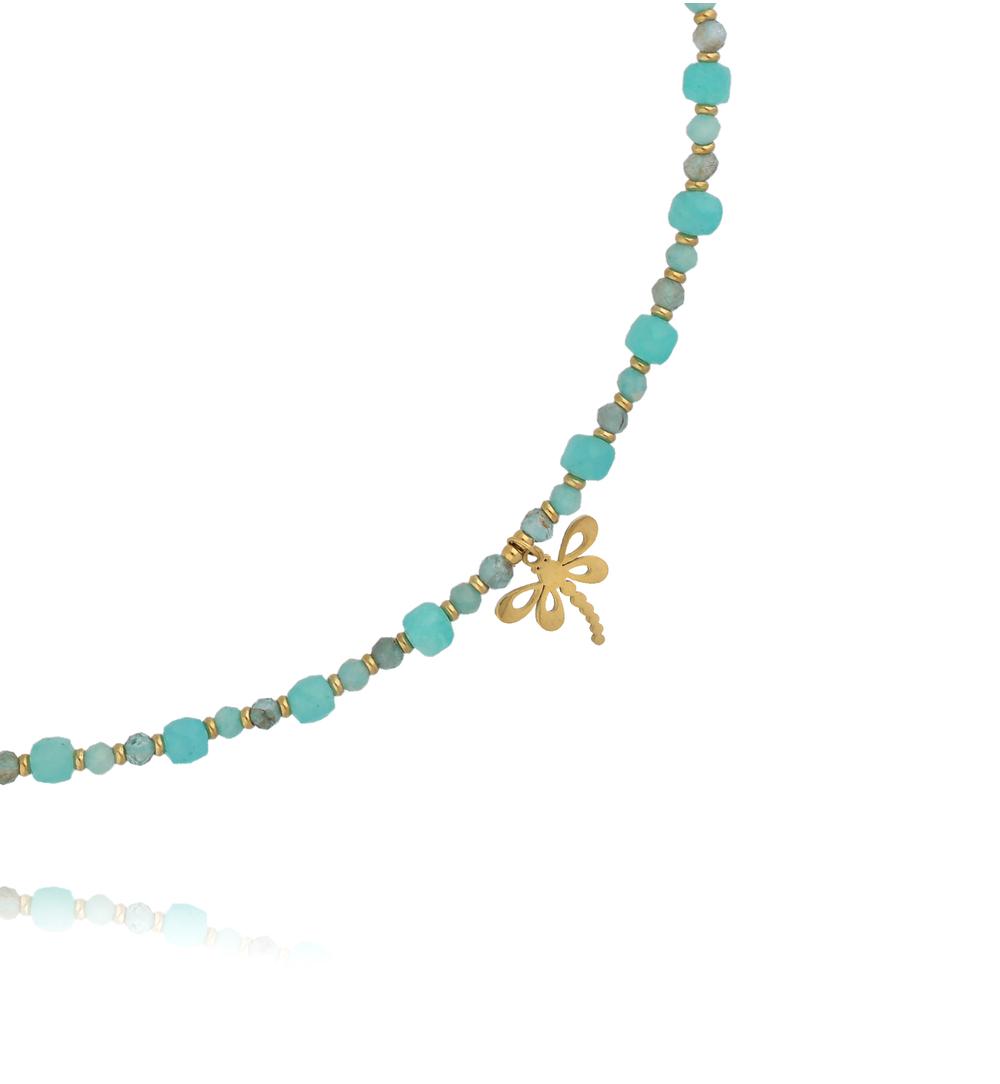 Naszyjnik z amazonitem i zawieszką ważki NTW1643