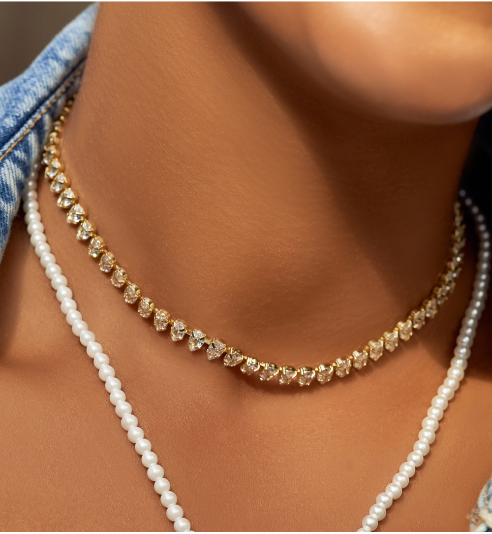 Zestaw naszyjników z kryształkami złoty NS0126