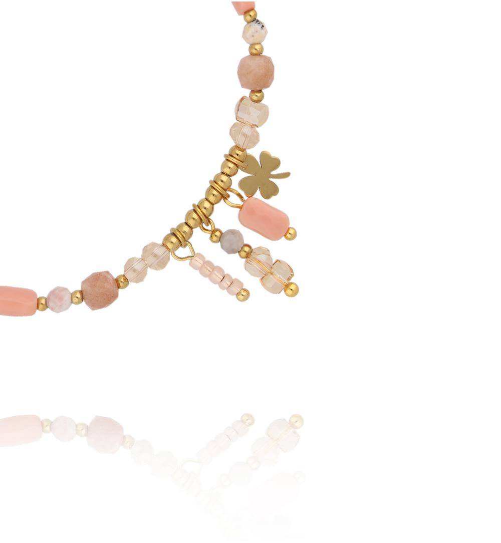 Bransoletka z kamieni słonecznych i kryształków z zawieszką koniczynki BTW3571