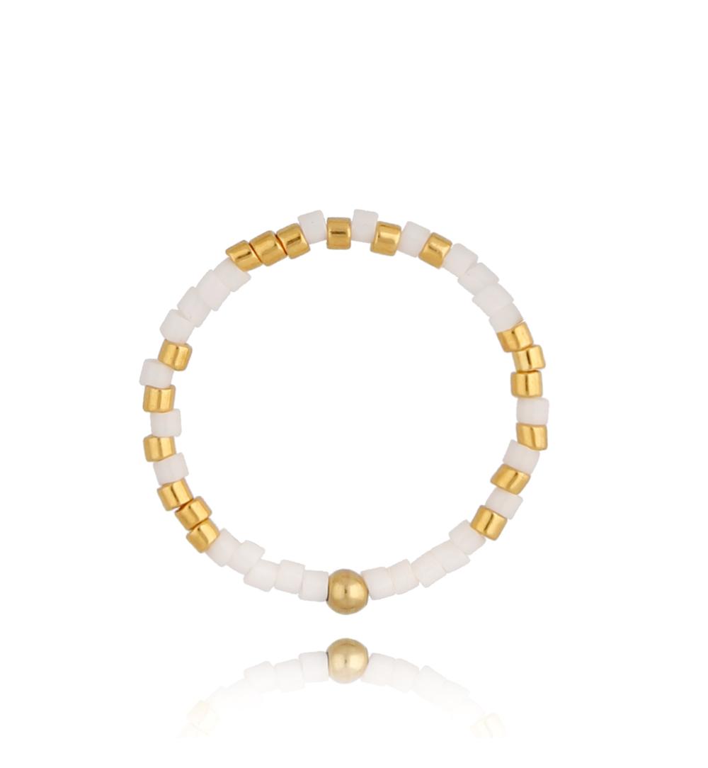 Pierścionek z białymi koralikami Beads PSC0331