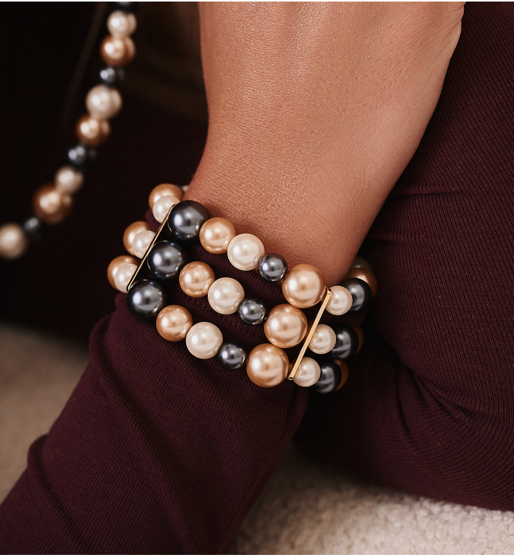 Bransoletka z pereł w odcieniach złota i grafitu BPE0156
