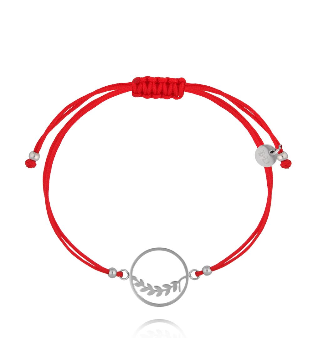Bransoletka srebrna z czerwonym sznurkiem i listkami Feuilles BGL0836