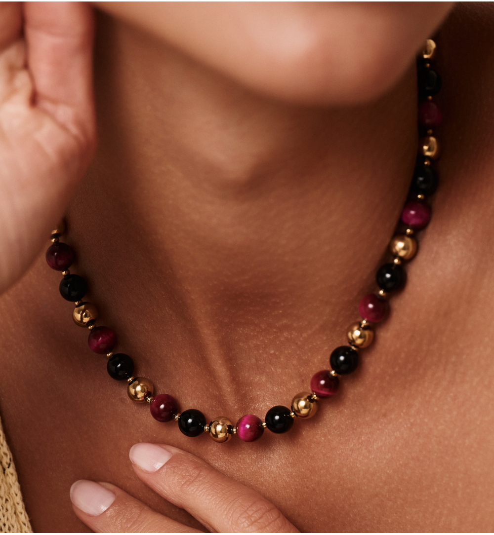 Naszyjnik z agatami i tygrysim okiem NPA1342