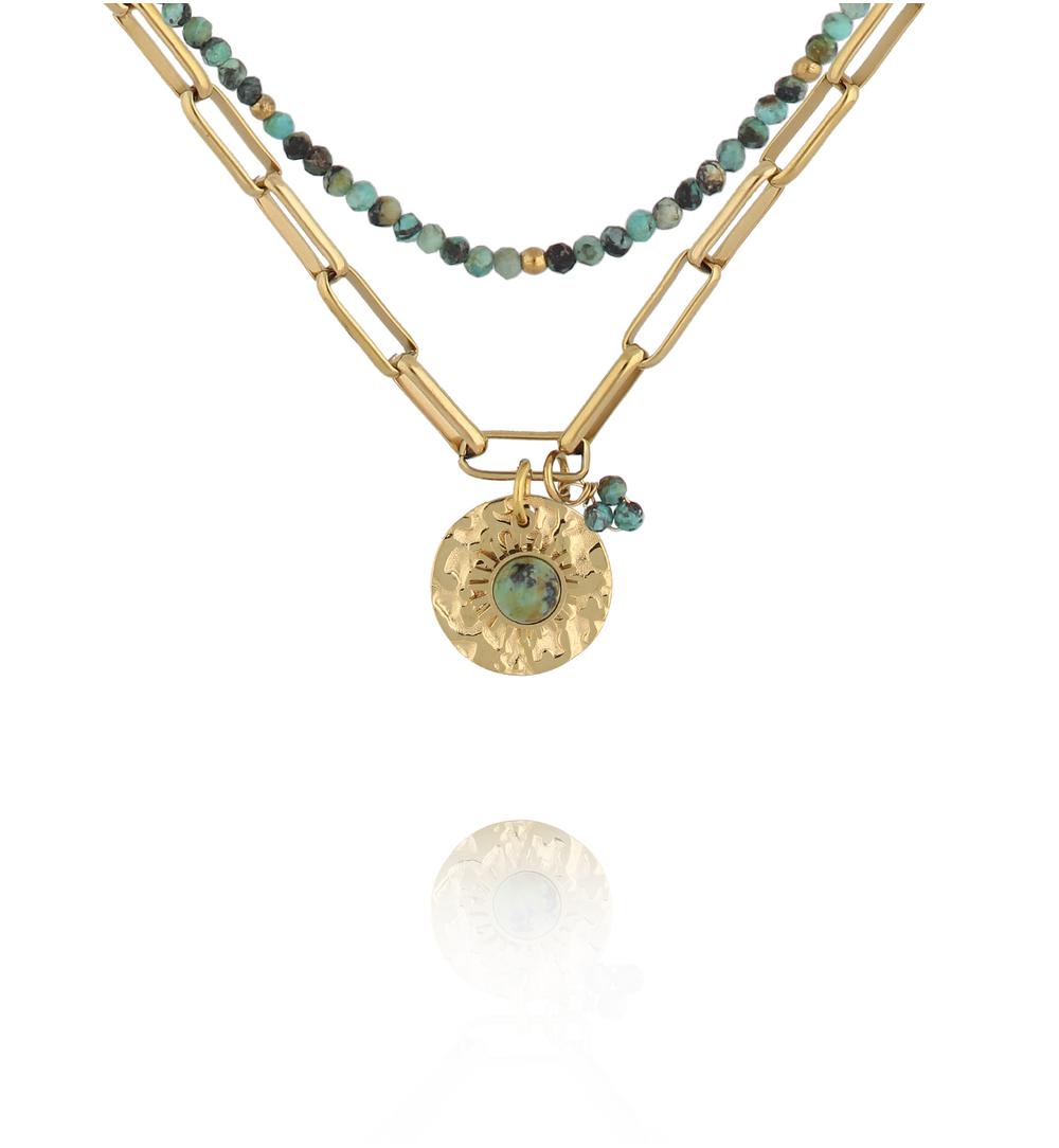 Naszyjnik złocony z łańcuchem i kamieniami naturalnymi NPA1461