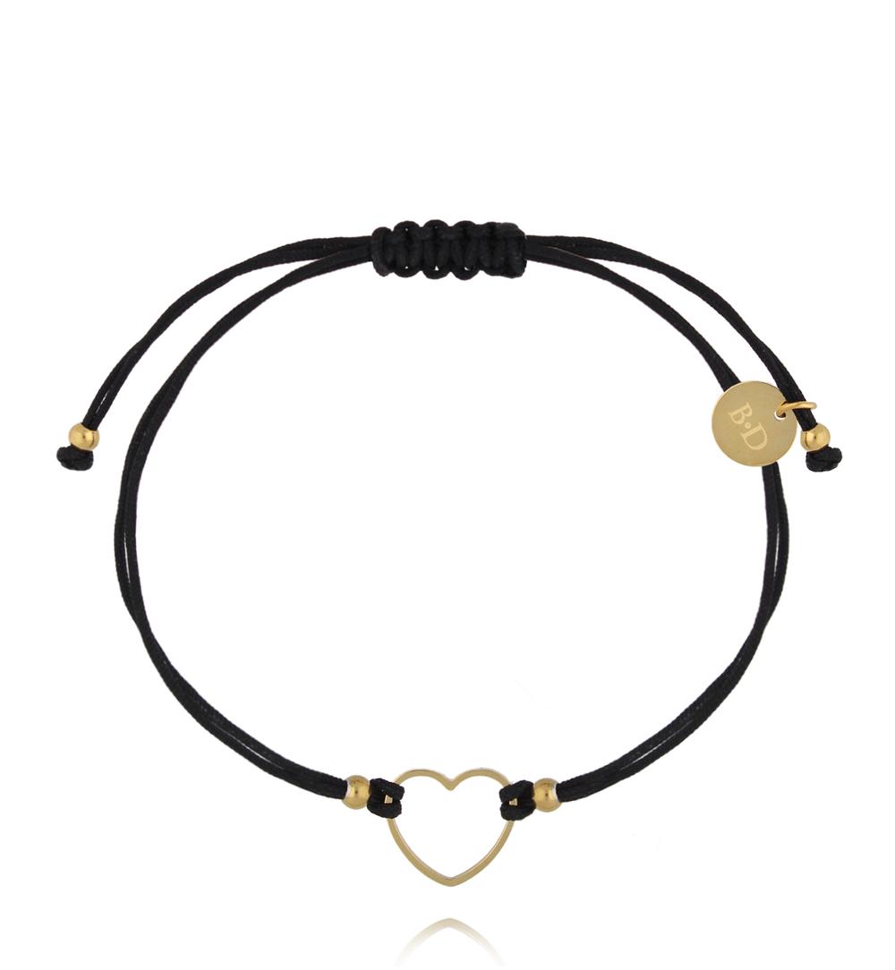 Bransoletka czarna ze złotym sercem BGL1095