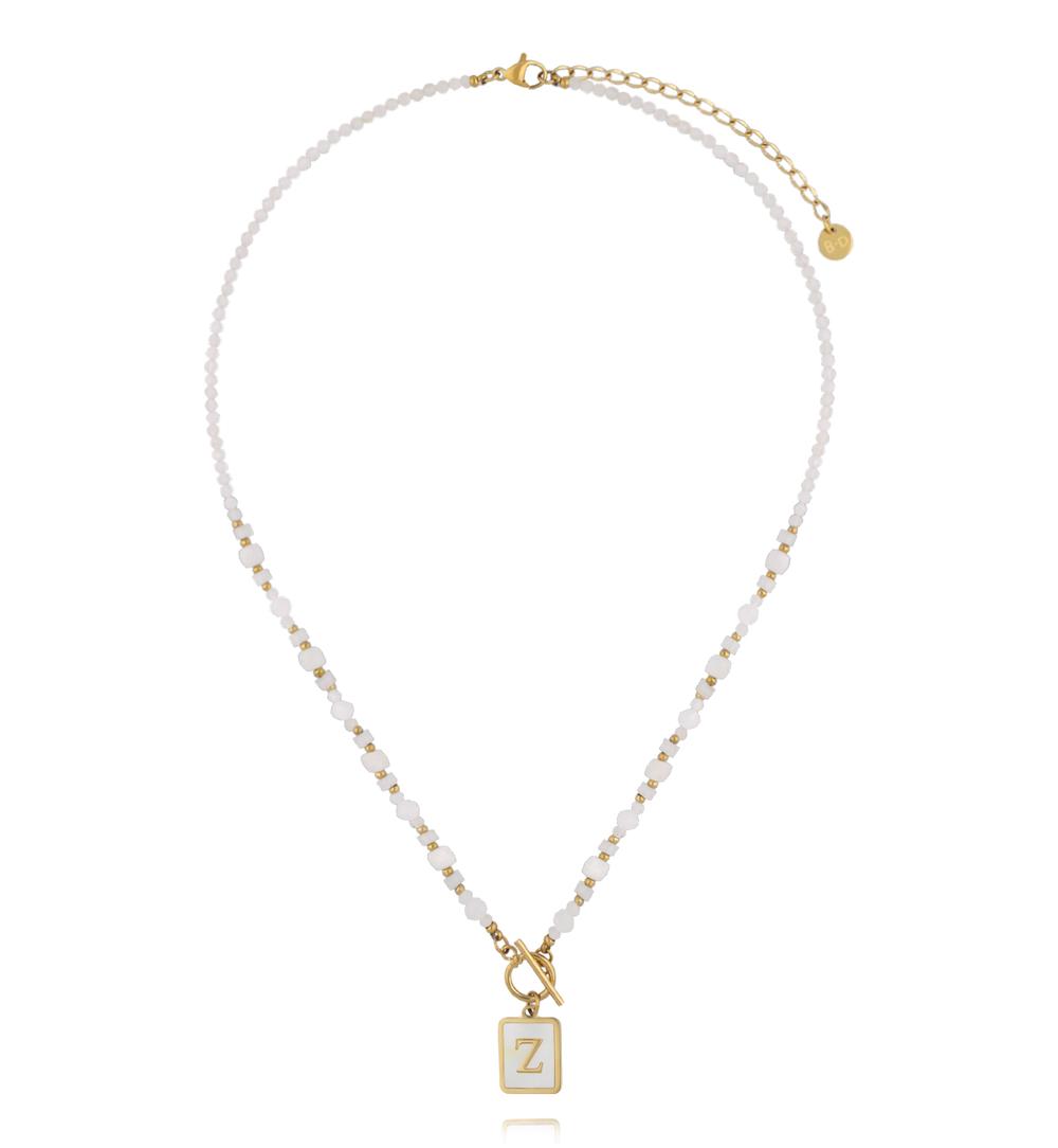 Naszyjnik z kamieni księżycowych i jadeitów z zawieszką z literą Z NTW1609