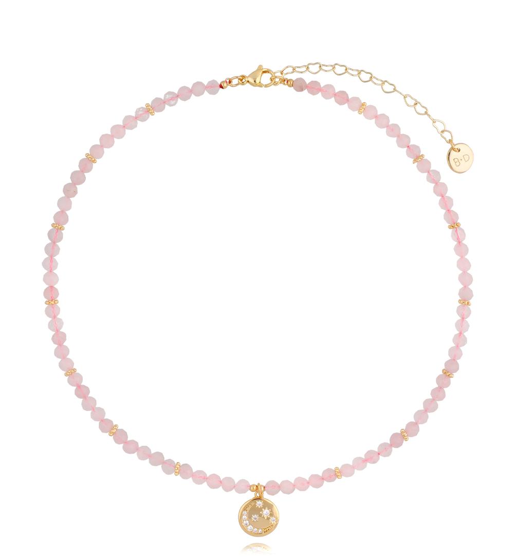 Naszyjnik z kwarcami różowymi i złotą zawieszką Powder Pink NTW0779