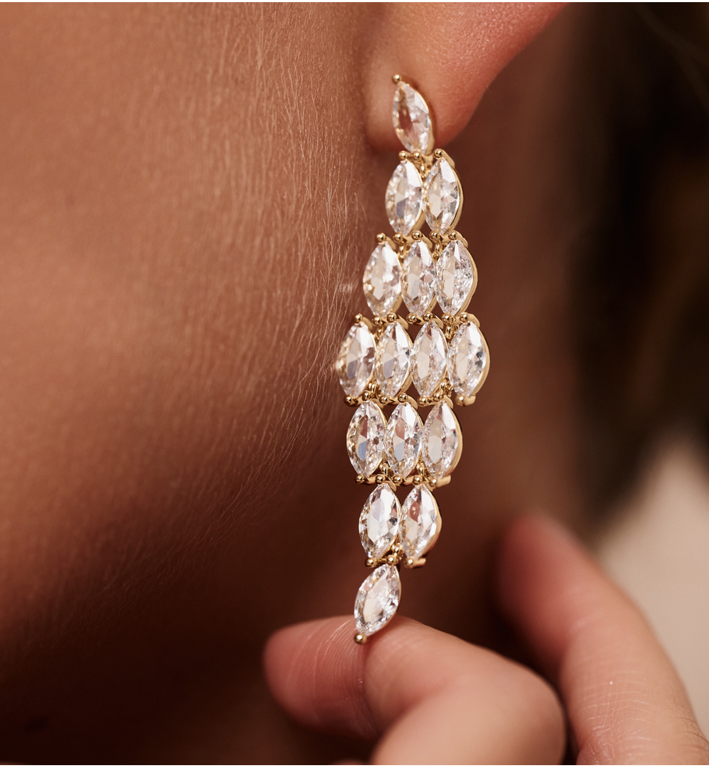 Kolczyki z kryształkami złote długie KSS2046