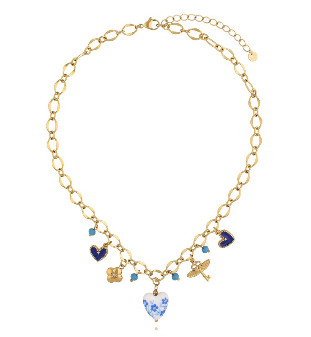 Naszyjnik z granatowymi i złotymi zawieszkami NSY0732