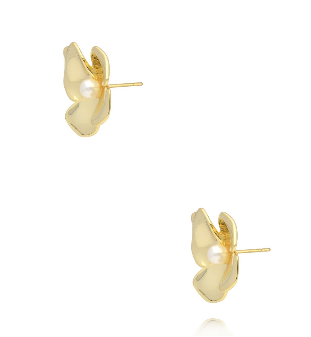 Kolczyki kwiaty z perłą złote KSS2242