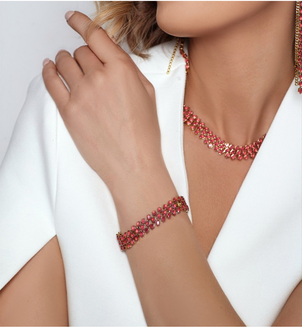 Naszyjnik z kryształami czerwonymi Truly NS0060