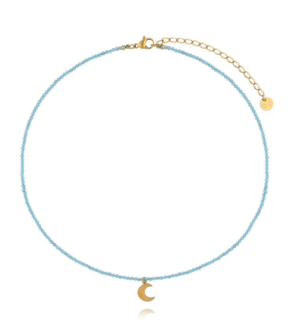 Naszyjnik z akwamarynem i złotą zawieszką księżyca NTW1559