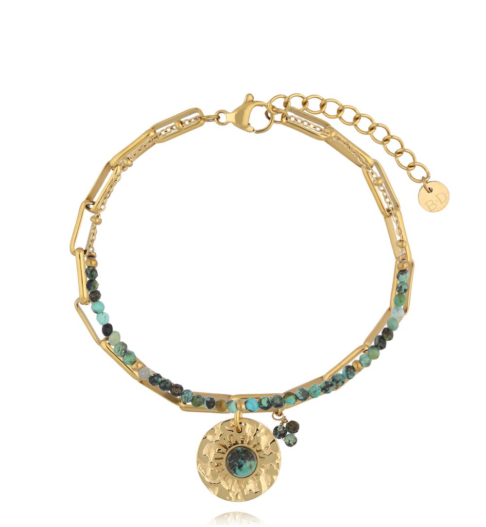 Bransoletka z afrykańskim turkusem i pozłacaną zawieszką BPA0574