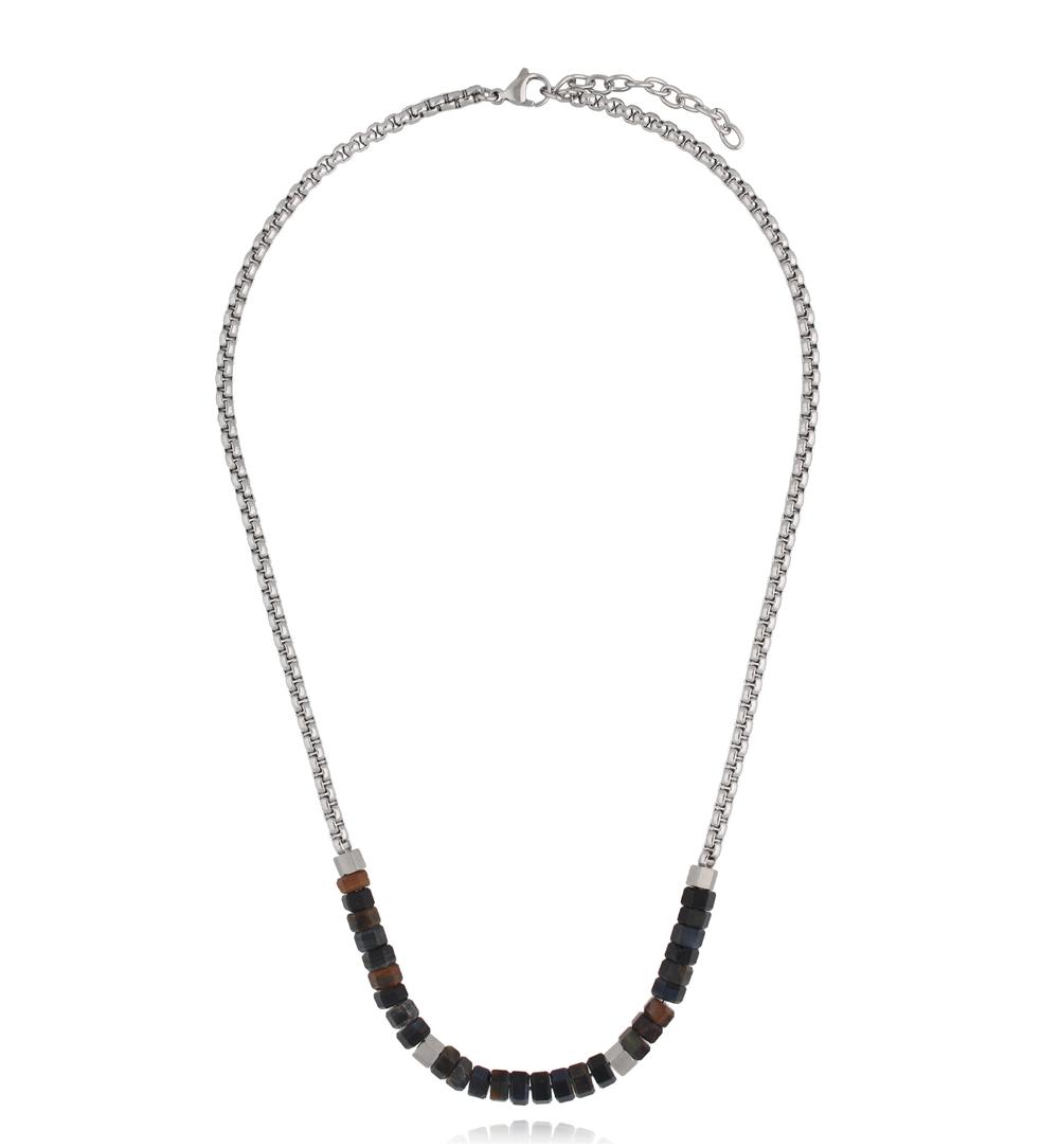 Naszyjnik stalowy z brązowo-czarnymi detalami NMITC0249