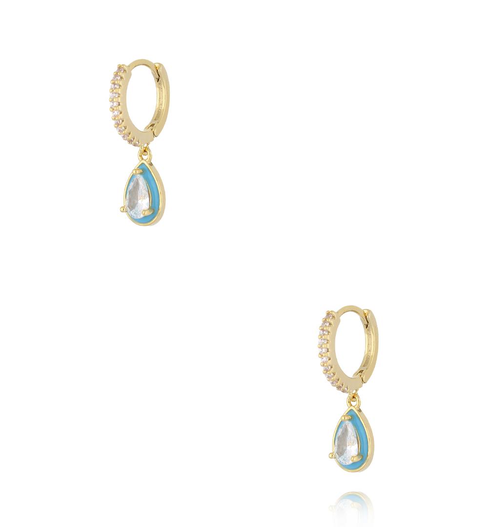 Zestaw złoconych kolczyków z turkusowymi kamieniami i emalią KMB0064