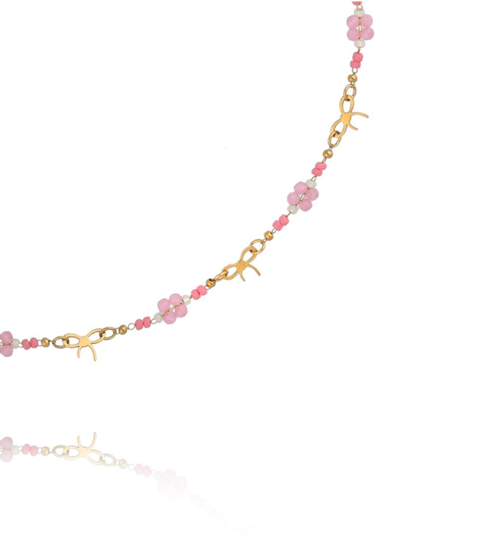 Naszyjnik z różowych koralików z kwiatkami NSY0826