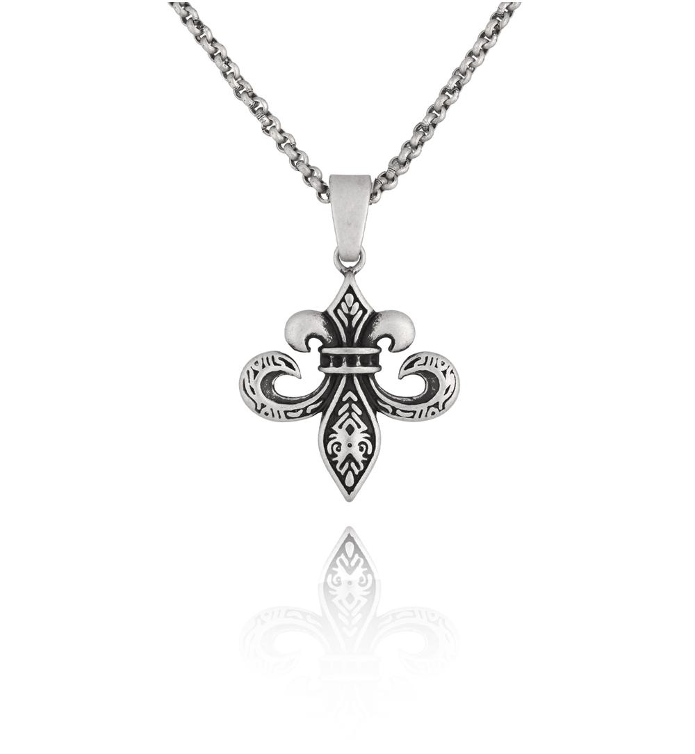 Naszyjnik męski z kwiatem lilii Fleur-De-Lys NMITC0148