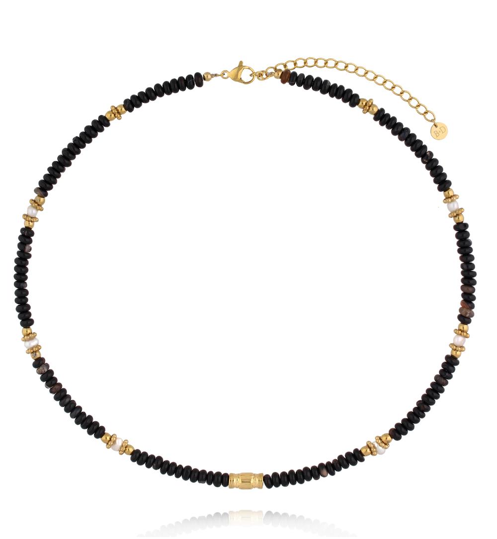 Zestaw naszyjników z czarnych kamieni naturalnych ZN0192