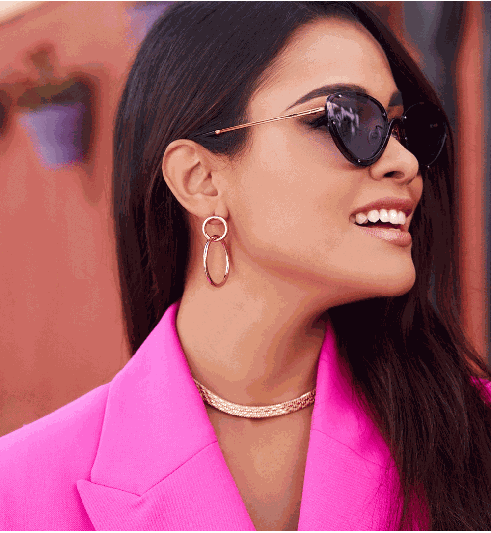 Kolczyki złote koła różowe KRG0439