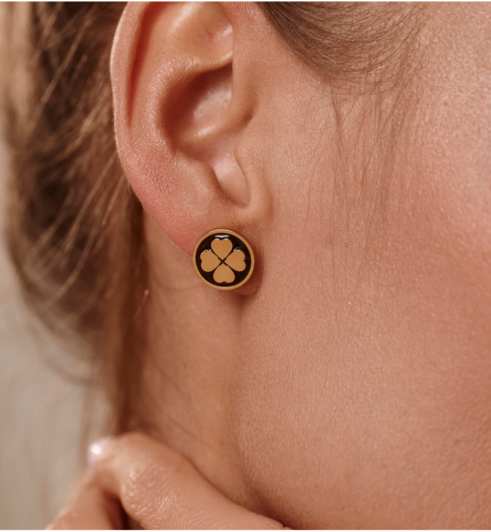 Kolczyki koniczynki czarno-złote KSA2518