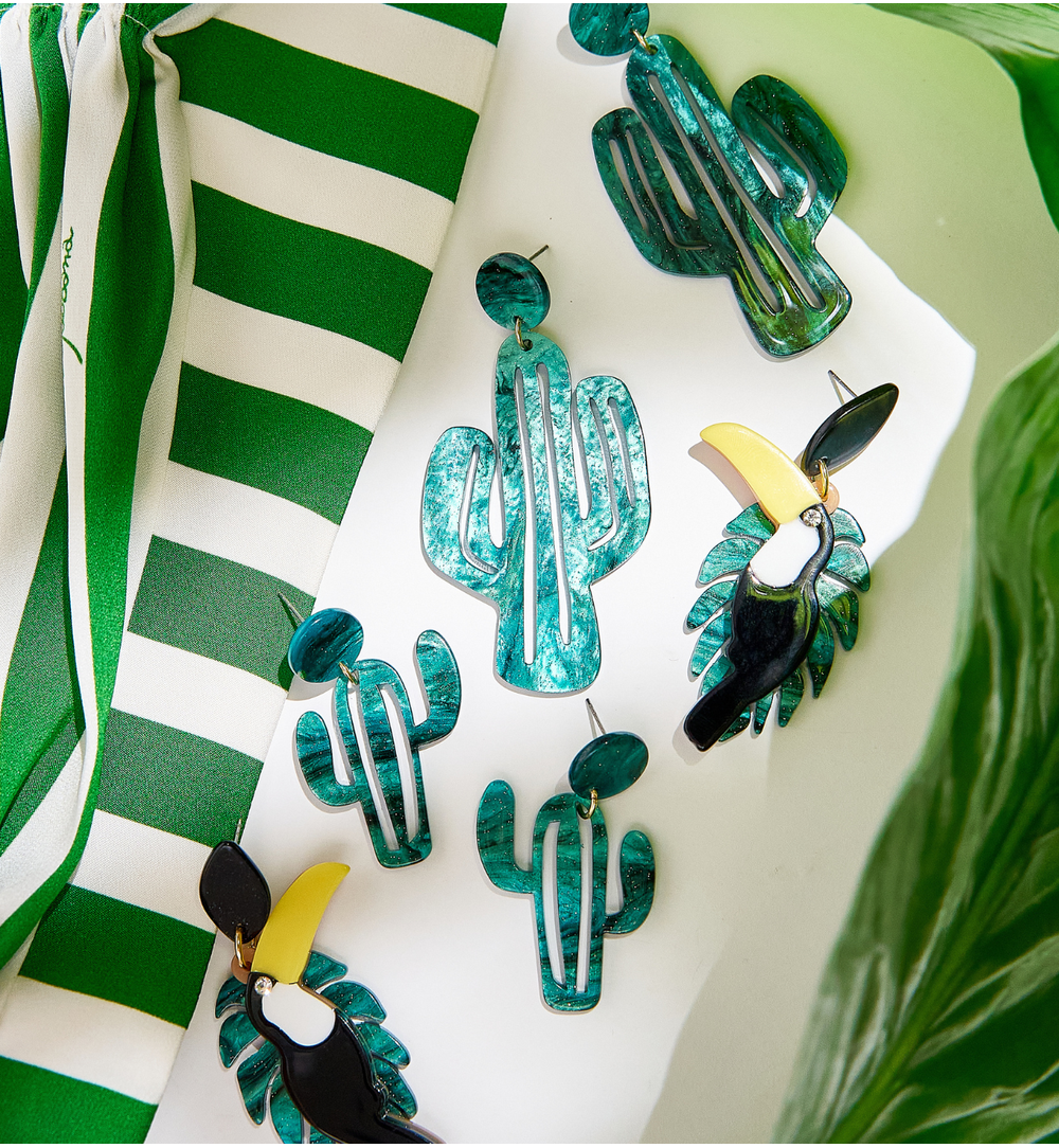 Kolczyki zielone z kaktusami Cactus KZA0080